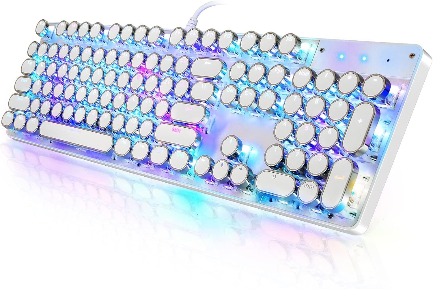 Typewriter Style Mechanical Gaming Keyboard RGB Backlit Wired with Blue Switch Retro Round Keycap 104 Keys Keyboard (White 104 Keys RGB) - Image 2