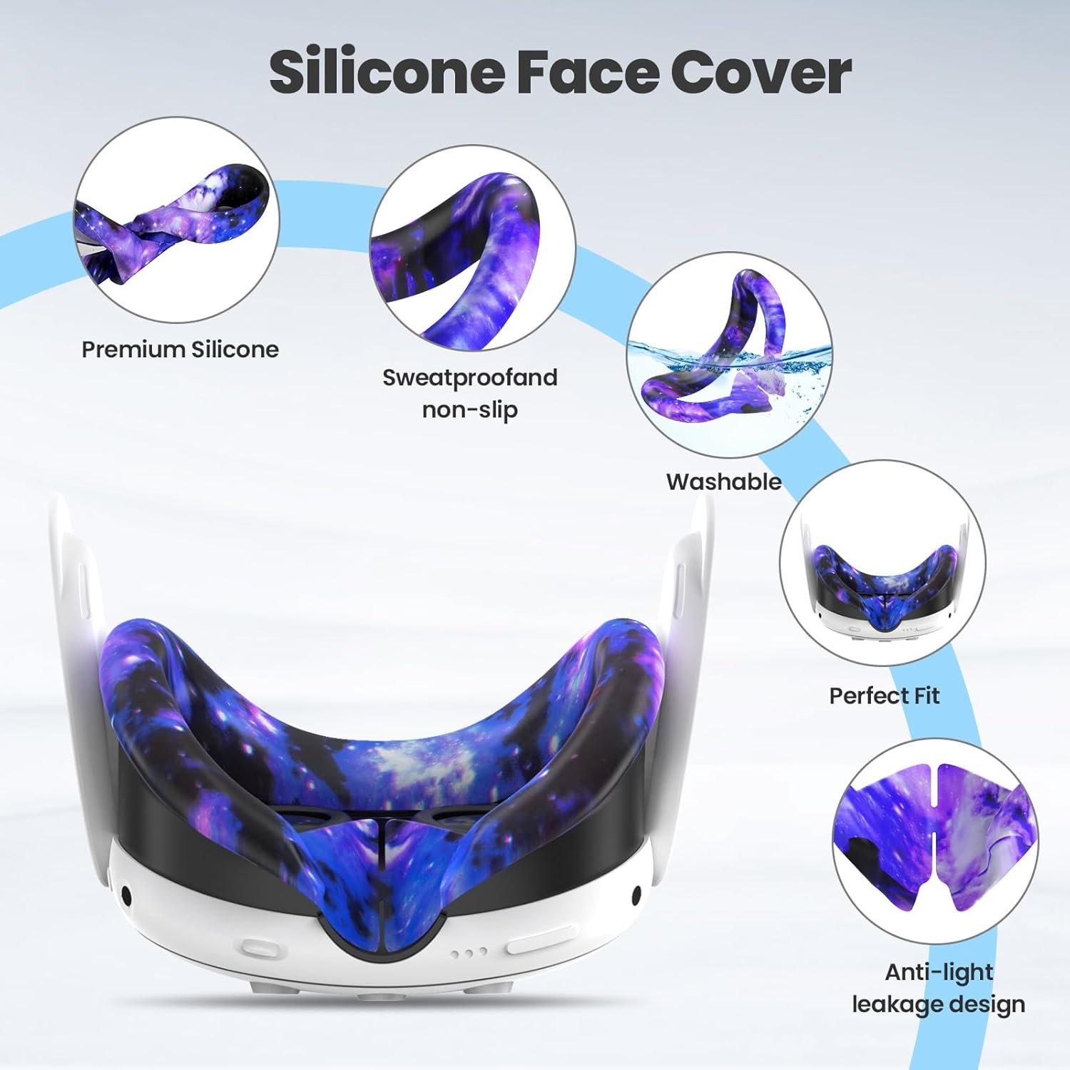 Compatible with Meta Quest 3 Accessories, VR Silicone Face Cover, VR Shell Cover,Touch Controller Grip Cover,Camera Lens Protector Set Compatible with Oculus Quest 3 (Starry Purple) - Image 4