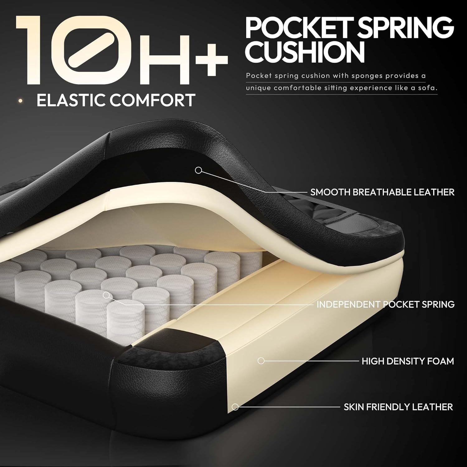 Dowinx Gaming Chair with Pocket Spring Cushion, Ergonomic Computer Chair with Massage Lumbar and Footrest for Adults, High Back Game Chair Leather for Office Gaming 300LBS, Black New - Image 5