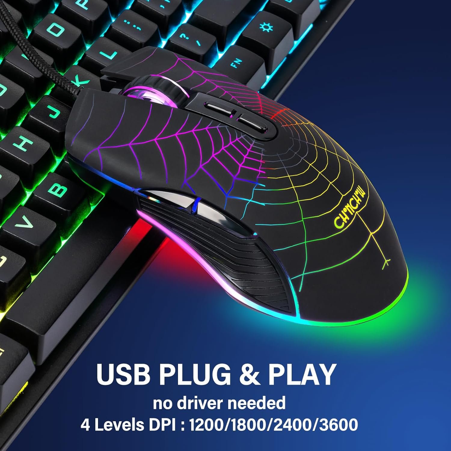 Gaming Keyboard and Mouse for Mac PC PS5 PS4 Xbox One Gamers, RGB Backlit LED Mechanical Feel Keyboard with Multimedia Keys Number Pad, 104 Keys USB Desktop Computer Windows Keyboard - Image 4
