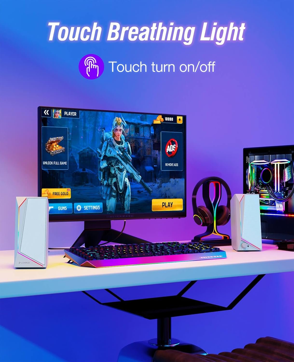 LENRUE Computer Speakers, USB/USB-C Powered PC Speakers with Loud Stereo Sound, Headphone-in for Desktop, Laptop, Monitor (USB-C to USB Adapter Included) - Image 3