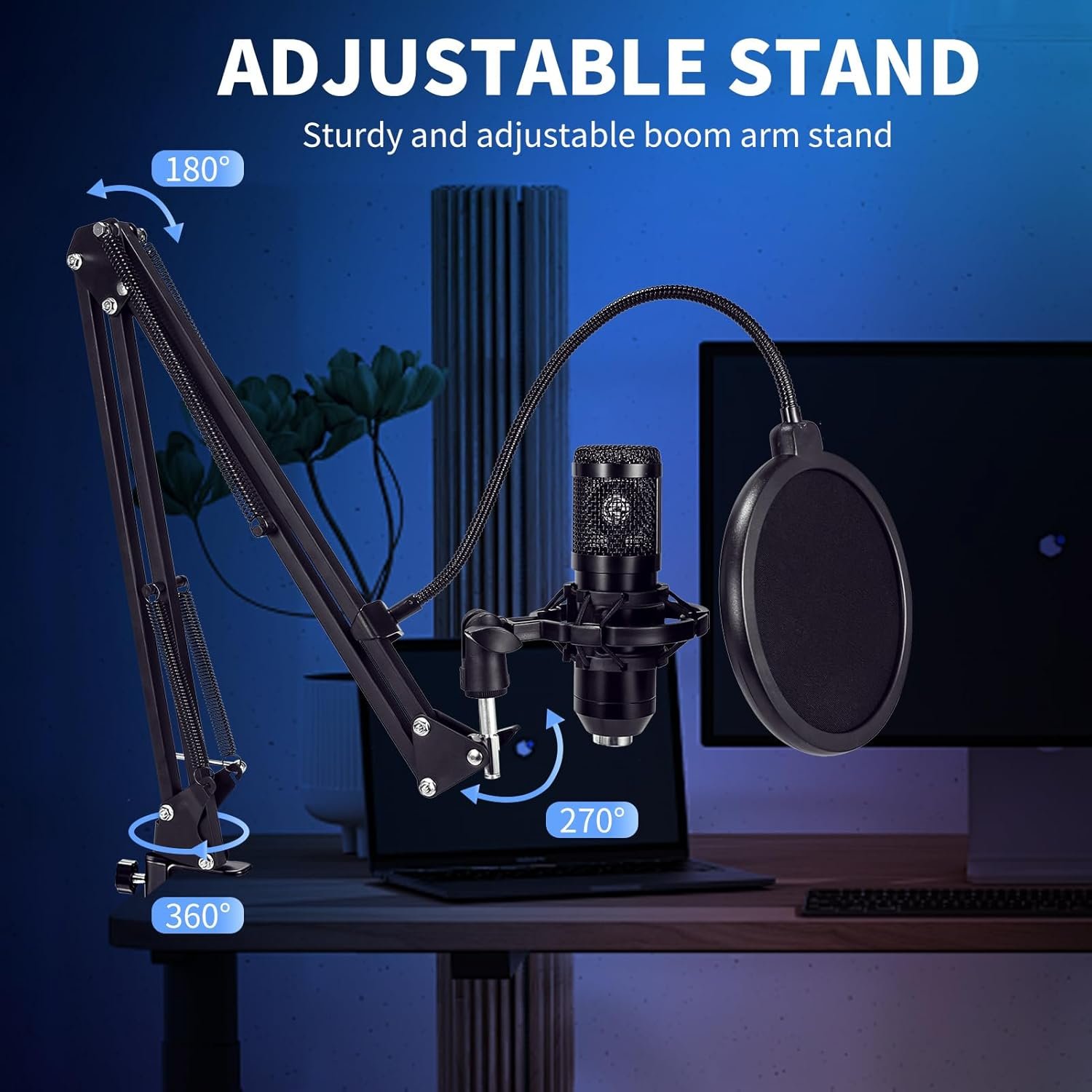 USB Condenser Microphone,Computer PC Microphone Kit with Adjustable Boom Arm Stand Shock Mount for YouTube Vocal Gaming Streaming - Image 6