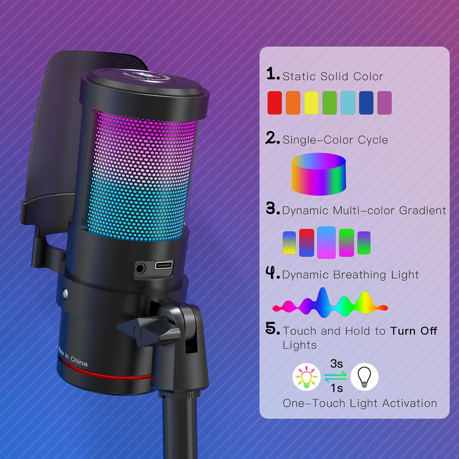 ZealSound Gaming USB Microphone,Noise Cancellation Condenser mic with RGB Light,Touch Mute,Gain,Monitoring for Streaming,Podcast,Twitch,YouTube,Discord,iPhone,iPad,PC,Computer,PS4,PS5,Mac,GamerWave - Image 5