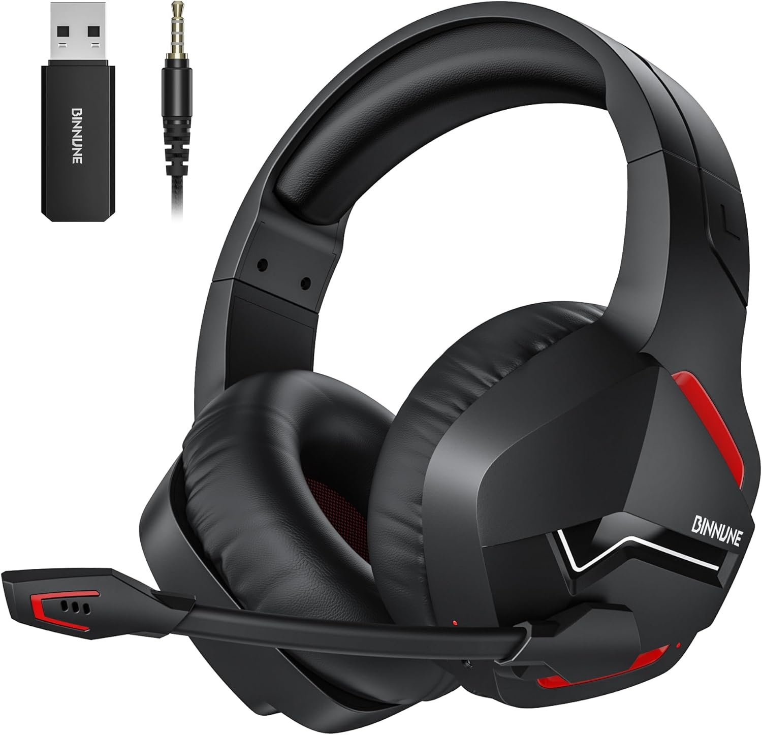 BINNUNE Wireless Gaming Headset with Microphone for PC PS4 PS5, 2.4G Wireless Bluetooth USB Gamer Headphones with Mic for Laptop Computer - Image 2