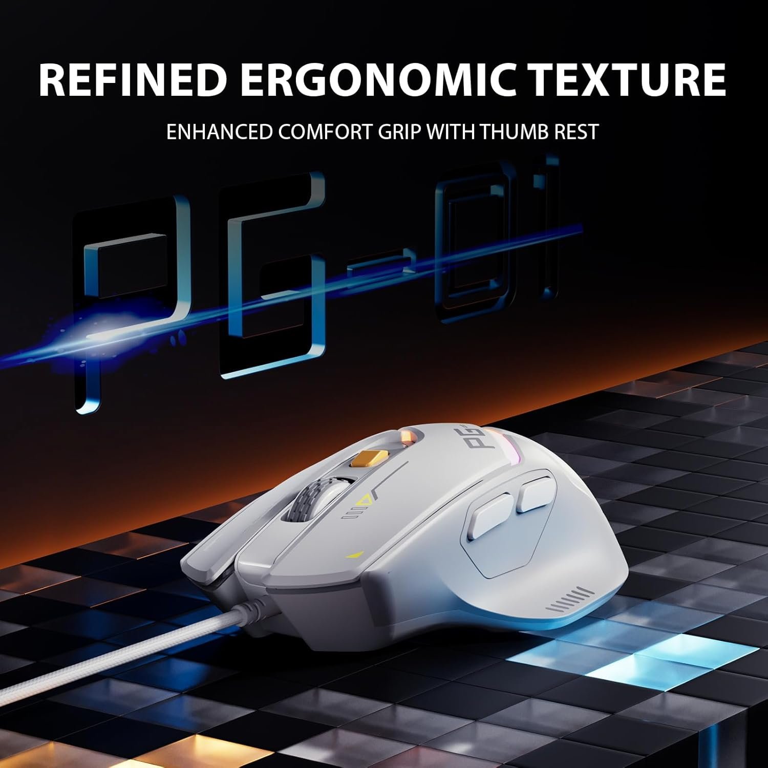 INPHIC PG1 Wired Computer Mouse Ergonomic, 12800 DPI High-Precision, 6 Programmable Buttons, RGB Backlit for Gaming - White Gray - Image 7