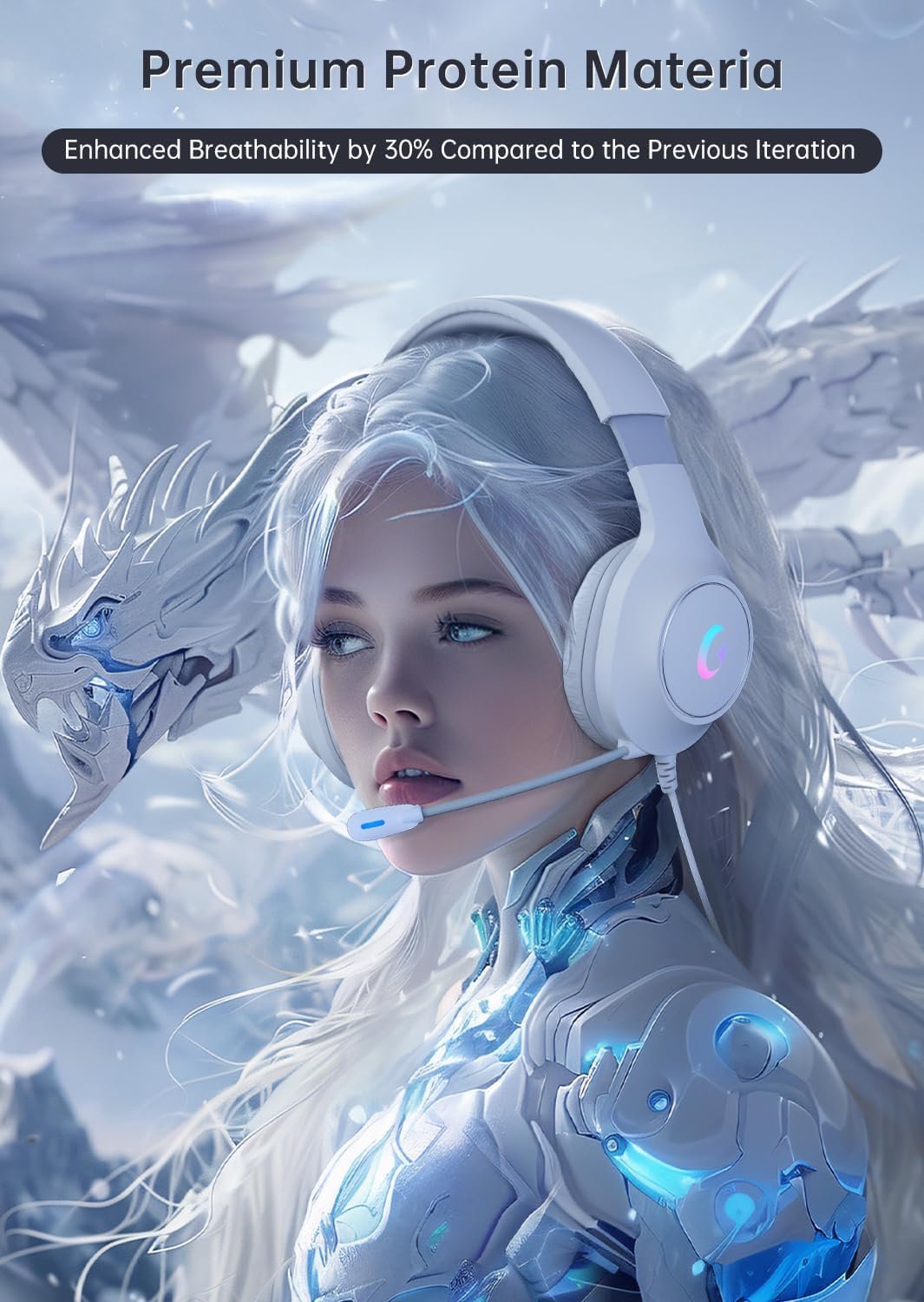 CM7002 Gaming Headset for PS5, PS4, PC, Mac, Switch, Xbox Series, Surround Sound RGB Gaming Headphones with Noise Canceling Microphone, 50MM Dynamic Drivers, 3.5MM Audio Jack, Light White - Image 7