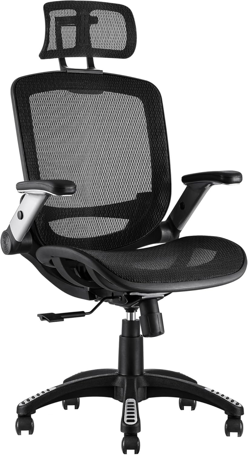 GABRYLLY Ergonomic Office Chair, High Back Home Desk Chair with Headrest, Flip-Up Arms, 90-120° Tilt Lock and Wide Cushion, Big and Tall Mesh Chairs for Man Woman, Black Task Chair - Image 10