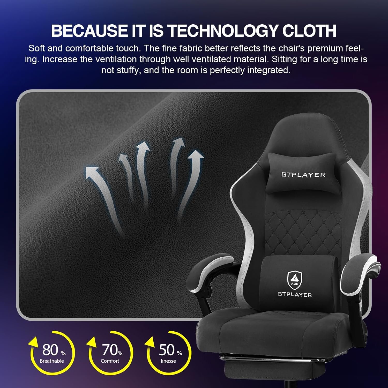 GTPLAYER Gaming Chair, Computer Office Chair with Pocket Spring Cushion, Linkage Armrests and Footrest, High Back Ergonomic Computer Chair with Lumbar Support Task Chair with Footrest(Black) - Image 7