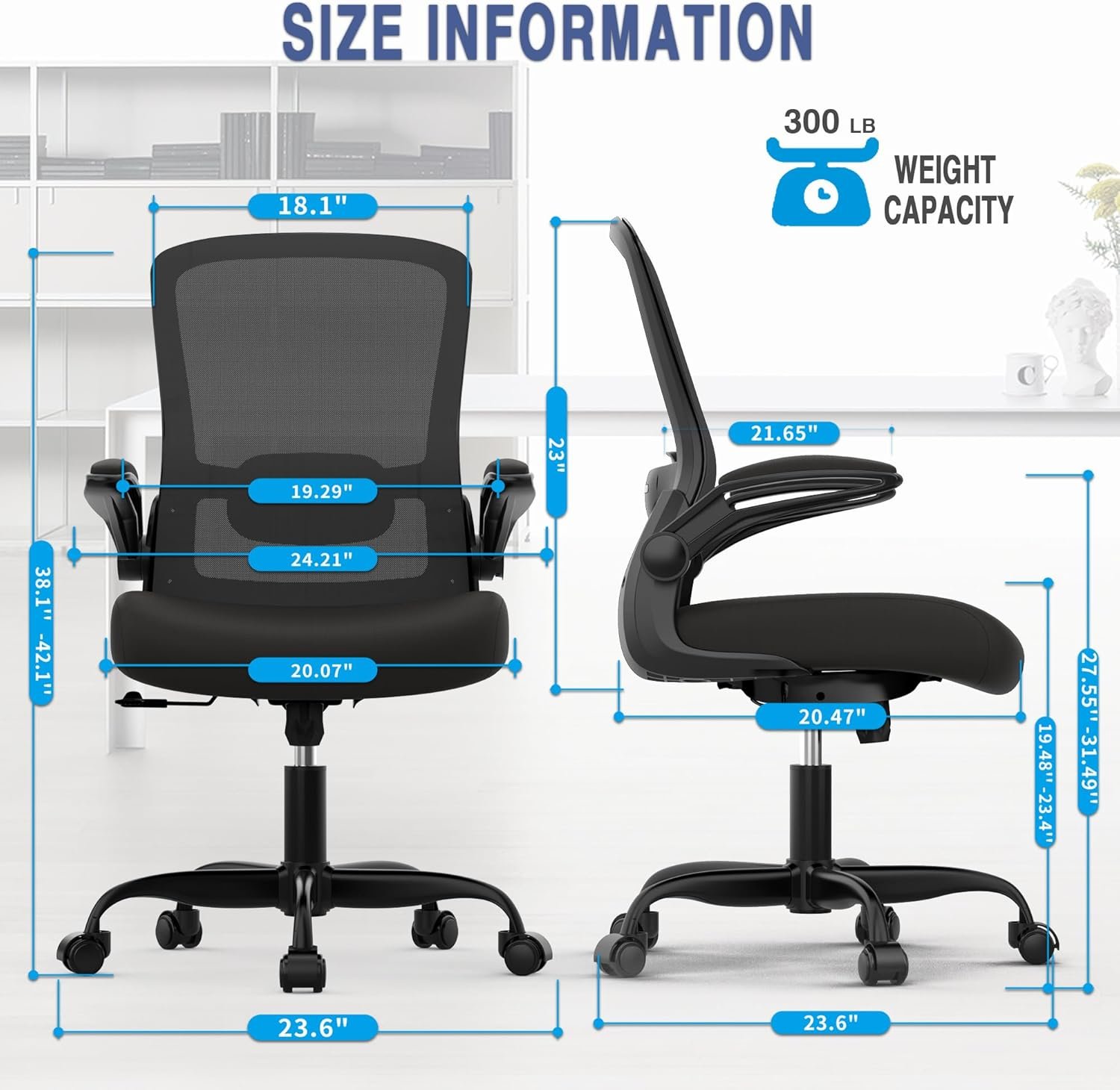 Office Chair, Ergonomic Desk Chair with Adjustable Lumbar Support, High Back Mesh Computer Chair with Flip-up Armrests-BIFMA Passed Task Chairs, Executive Chair for Home Office - Image 3