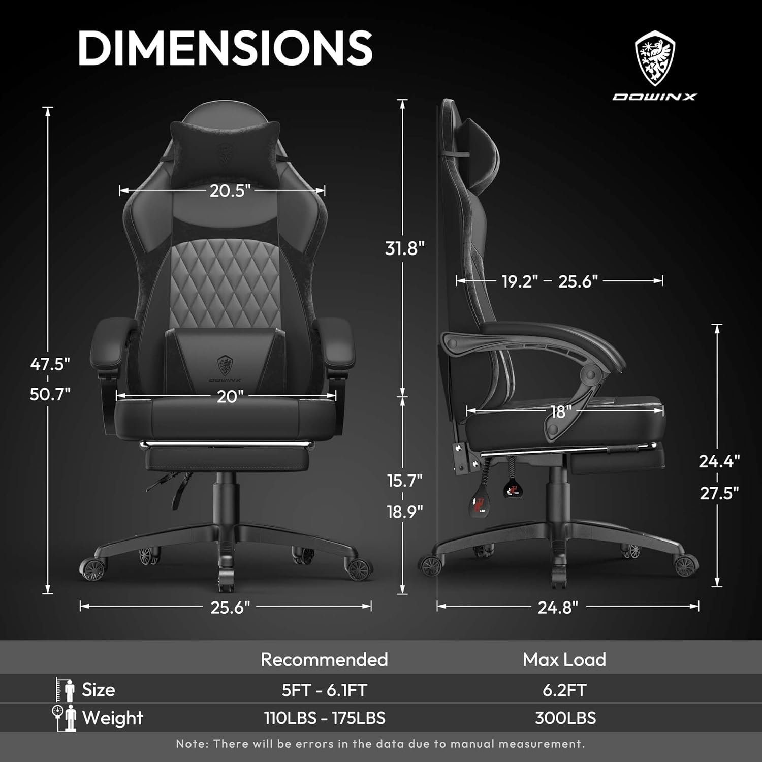 Dowinx Gaming Chair with Pocket Spring Cushion, Ergonomic Computer Chair with Massage Lumbar and Footrest for Adults, High Back Game Chair Leather for Office Gaming 300LBS, Black New - Image 4