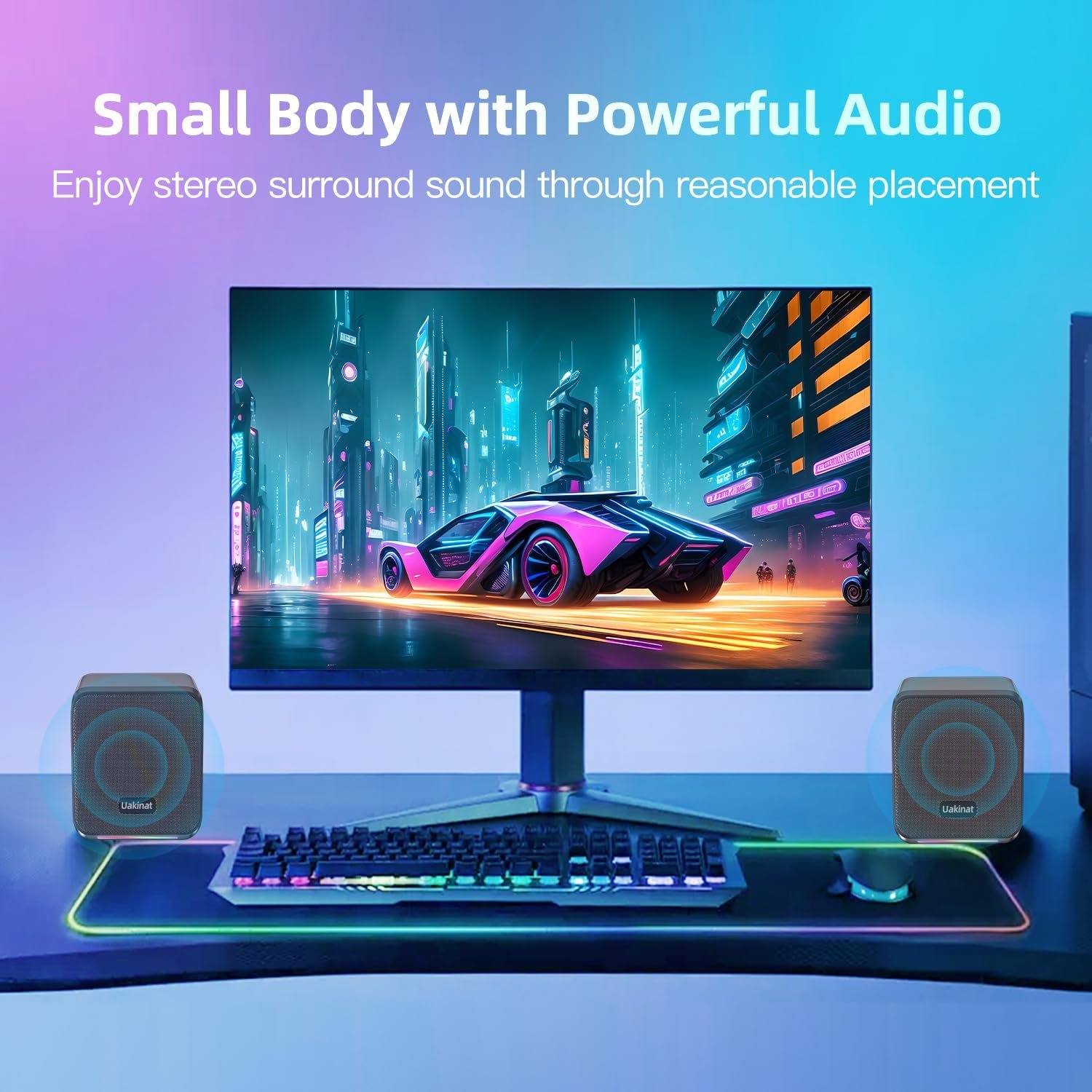 Computer Speakers,with 7 Colorful RGB Lights, Headphone Jack, Enhanced Bass and Volume Control, PC Speakers USB Powered Gaming Speakers for Laptop Monitor PC Tablet Phone - Image 8
