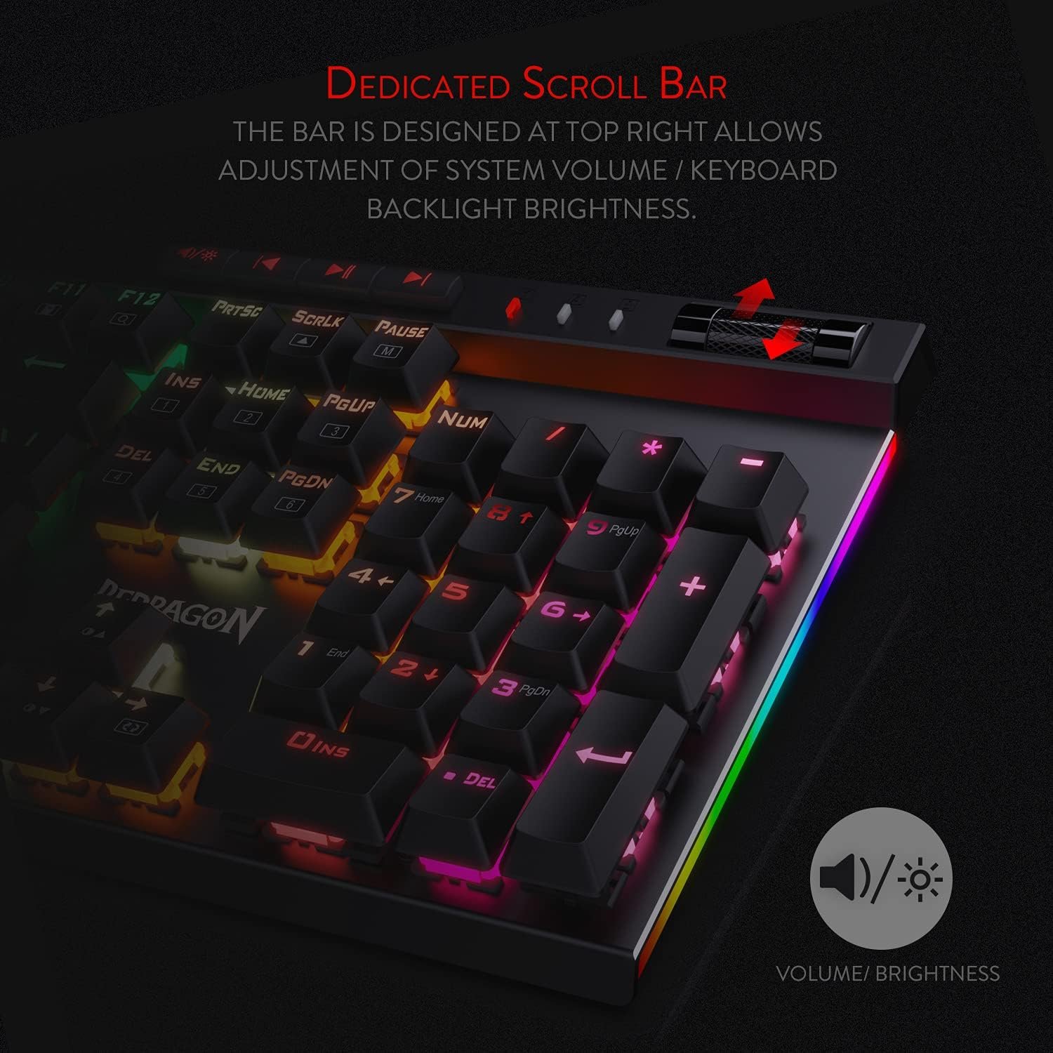 Redragon K580 VATA RGB LED Backlit Mechanical Gaming Keyboard with Macro Keys & Dedicated Media Controls, Hot-Swappable Socket, Onboard Macro Recording (Blue Switches) - Image 6