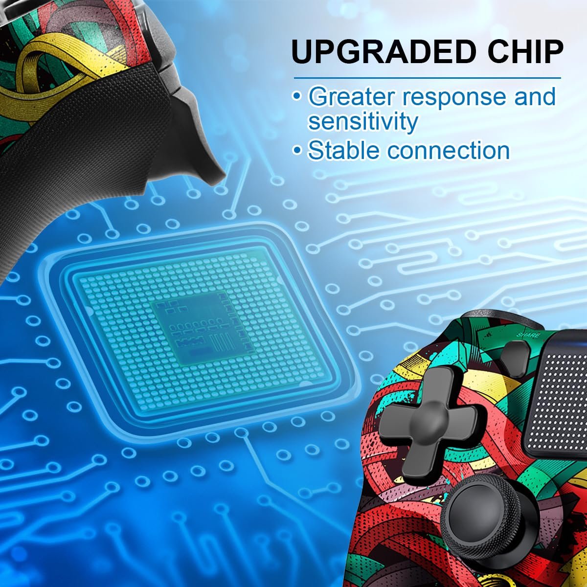 MOOGOLE Wireless Controller for PS4, with USB C Cable/1000mAh Battery/Dual Motors/6-Axis Gyro/3.5mm Audio Jack/Multi Touch Pad/Share Button, Compatible with PS4/Slim/Pro/PC (Colorful Arrows) - Image 6