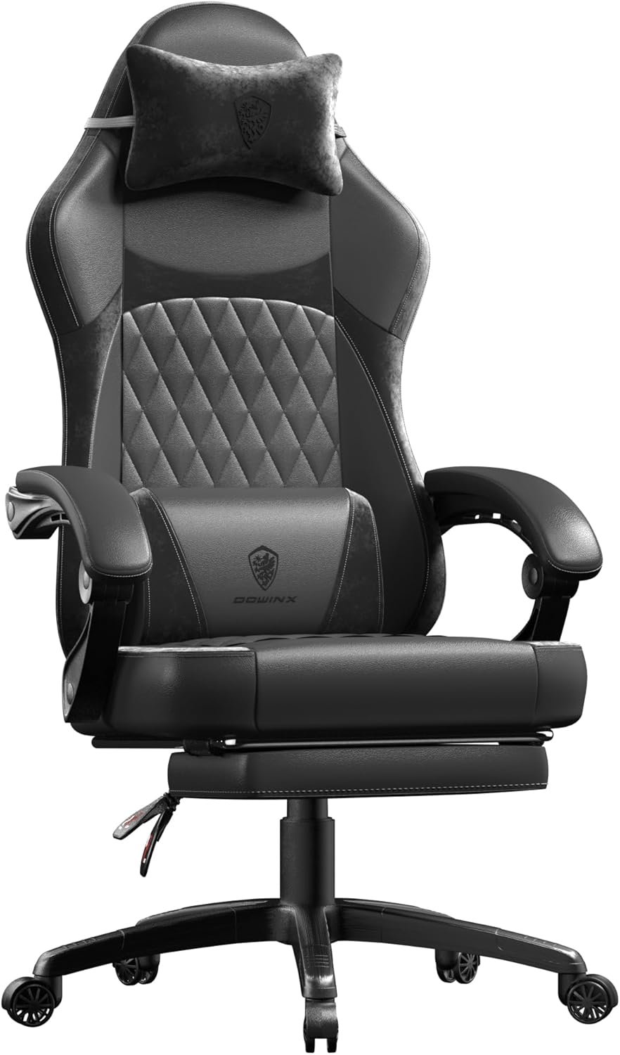 Dowinx Gaming Chair with Pocket Spring Cushion, Ergonomic Computer Chair with Massage Lumbar and Footrest for Adults, High Back Game Chair Leather for Office Gaming 300LBS, Black New - Image 2