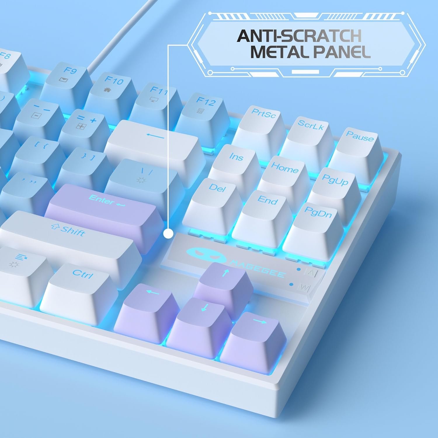 MageGee 75% Mechanical Gaming Keyboard with Blue Switch, LED Blue Backlit, 87 Keys Compact TKL Wired Keyboards for Windows Laptop PC Gamer - Blue/White - Image 8