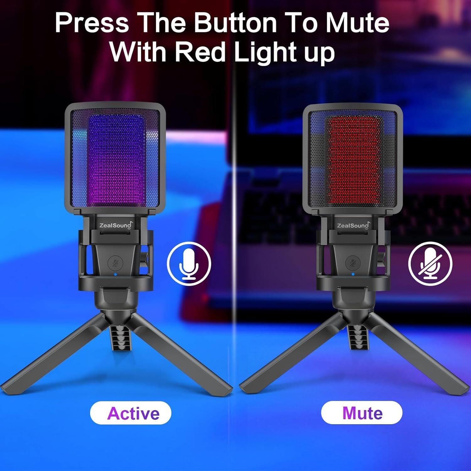 ZealSound Gaming USB Microphone for PC,RGB Condenser Computer Mic with Tripod Stand,Quick Mute,Gain Control for Gaming,Streaming,Podcasting,Recording,ASMR,Cardioid Mic Kit for Laptop/PS4/PS5/Phone - Image 7