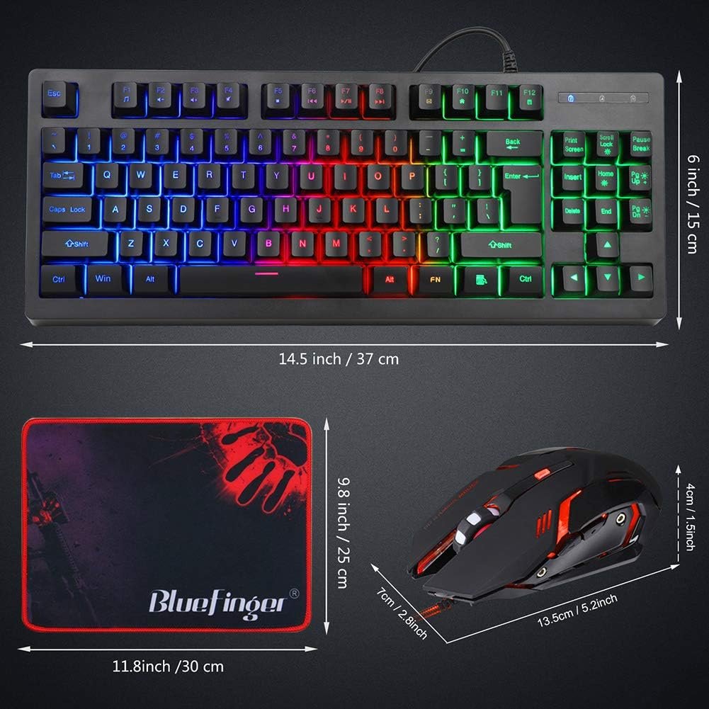 RGB 87 Keys Gaming Keyboard and Backlit Mouse Combo,BlueFinger USB Wired Rainbow Keyboard,Gaming Keyboard Set for Laptop PC Computer Game and Work - Image 10