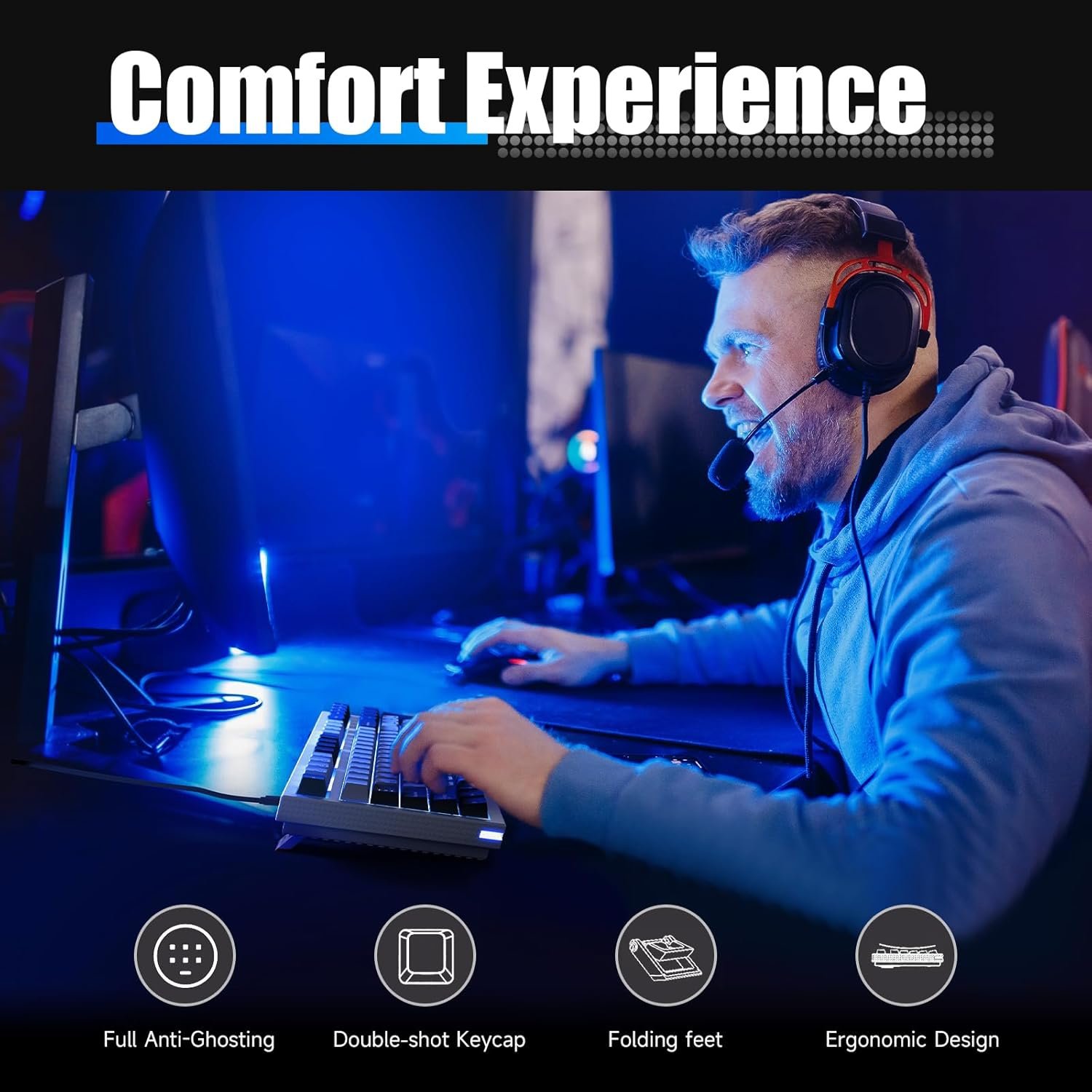 KEMOVE K98SE Mechanical Gaming Keyboard, 98 Keys LED Backlit Programmable, 96% Wired Computer Keyboard with Double Sound Dampening Foam, Pre-lubed Red Switch - Image 7