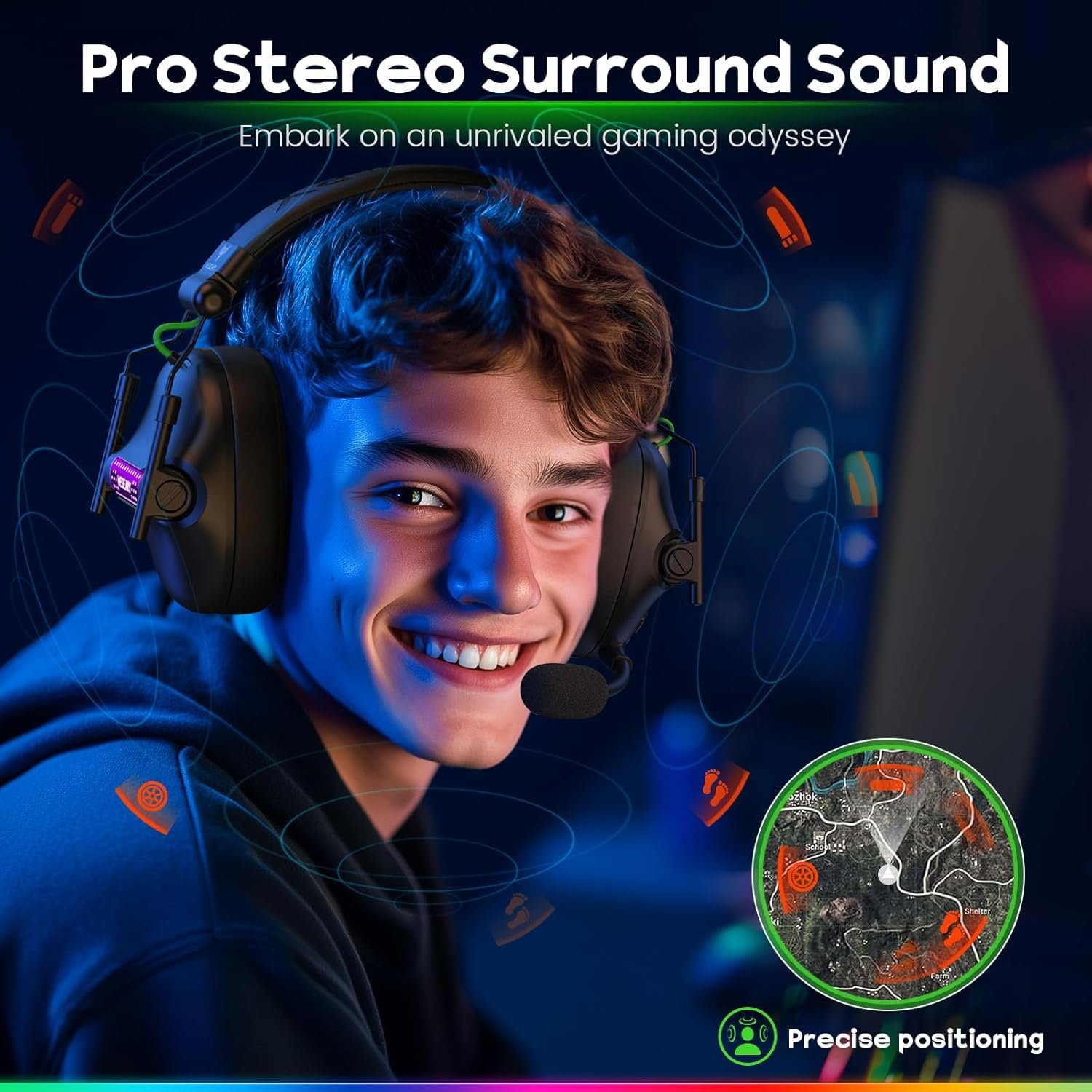 WG2 Wireless Gaming Headsets with Microphone for PS5, PS4, PC, Switch, Mac, Crystal Stereo Bluetooth Headphones, Wireless Headset 2.4GHz with Lossless Audio, 50 Hr Battery, Cool LED - Image 3