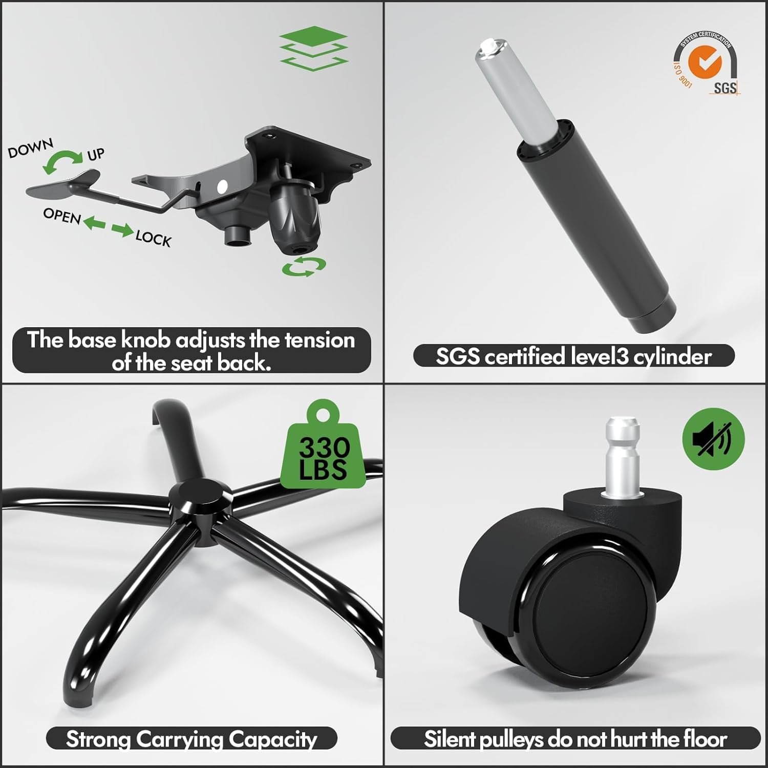 Ergonomic Office Chair - X-Shaped Computer Desk Chair Comfy, Gaming Chair, Office Chair with Lumbar Support, Mesh Office Chairs with Headrests, Desk Chair for Long Hours (Black Silver) - Image 10