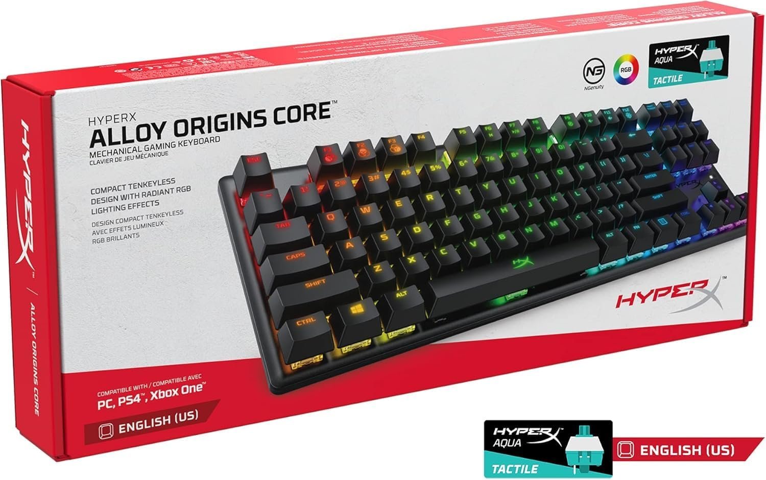 HyperX Alloy Origins Core Mechanical Gaming Keyboard Low Profile Aluminum Body Aqua Switch Tactile RGB Backlit for Xbox Series PS5 PS4 Computer PC Gaming Keyboards Tenkeyless Compact, Black (Renewed) - Image 6