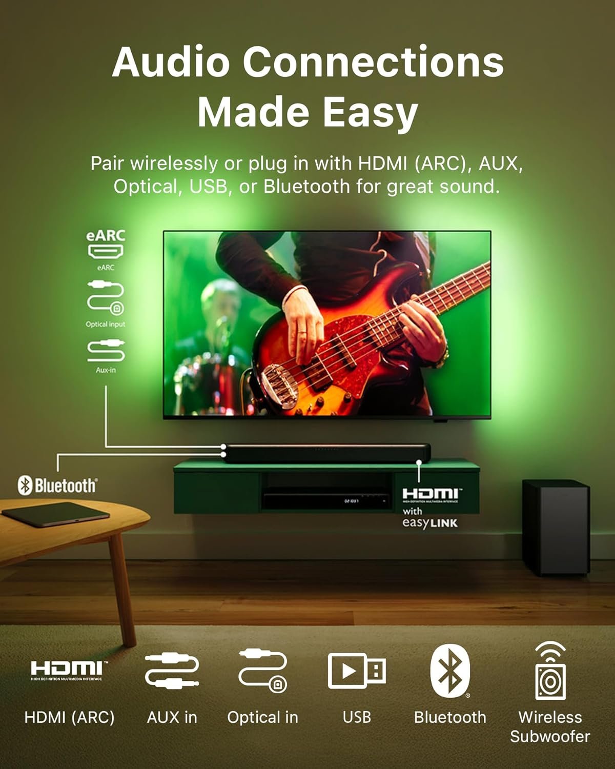 PHILIPS B5309 Soundbar 2.1 with Wireless Subwoofer and Immersive DTS Virtual:X Audio Technology - 240W Max Power, Deep Bass, Bluetooth 5.4, Four EQ Modes, HDMI ARC and USB connectivity - Dark Grey - Image 7