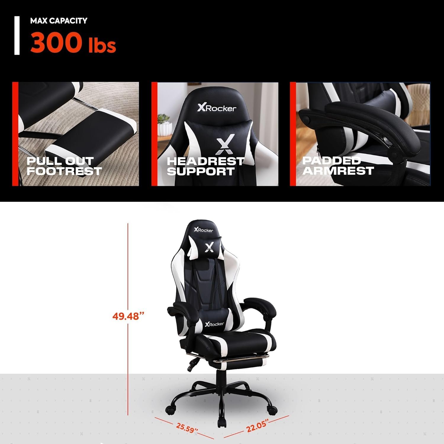 X Rocker PC Computer Video Gaming Office Chair, Built in Audio Speakers and Ergonomic Design for Men, Boys, Girls, Teens - Image 3