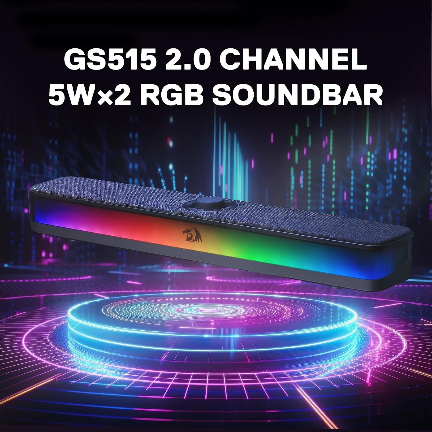 Redragon GS515 RGB Desktop Soundbar, 2.0 Channel Stereo Computer Speakers for Desktop with Bluetooth 5.3, USB-C/USB Powered, Black - Image 8