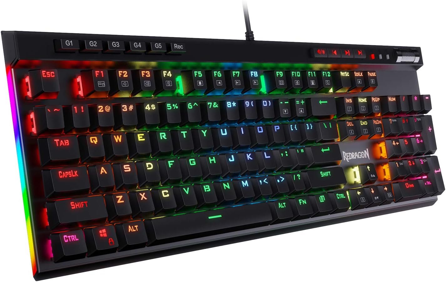 Redragon K580 VATA RGB LED Backlit Mechanical Gaming Keyboard with Macro Keys & Dedicated Media Controls, Hot-Swappable Socket, Onboard Macro Recording (Blue Switches) - Image 2