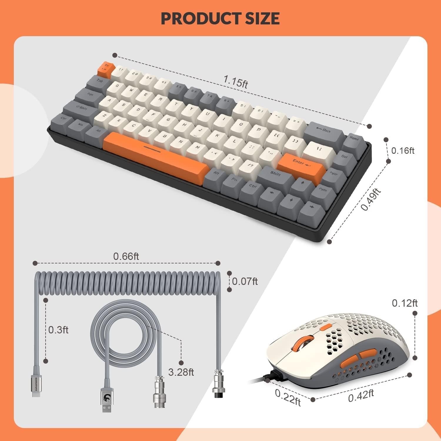 ZIYOU LANG RK-T8PR0 Wired 65% Mechanical Gaming Keyboard and Mouse Combo with RGB Backlit Anti-ghosting TKL Mini 68 Key Coiled C to A Cable Tactile Blue Switch for PS4 PS5 Xbox PC Mac Gamer(Dark Gray) - Image 10