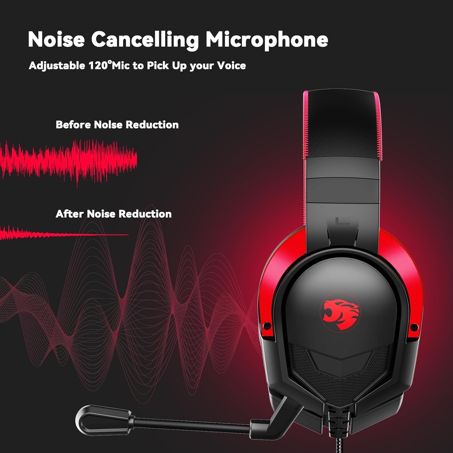 A88 Gaming Headset with Microphone, Stereo Wired Noise Cancelling Over-Ear Headphones with Mic for Pc, Ps5, Xbox One Series X/s, Ps4, Computer, Laptop, Mac, Nintendo, Gamer (Red) - Image 4