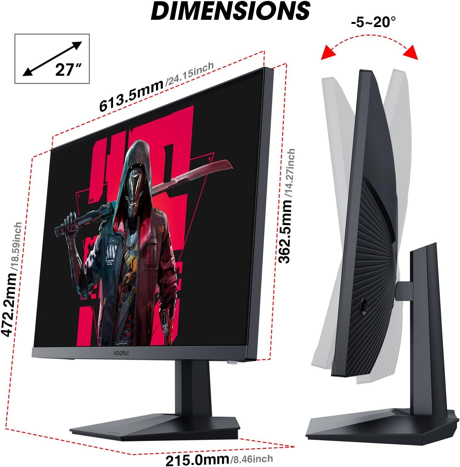 KOORUI 27 Inch Gaming Monitor 240hz, 1ms, FHD 1920x1080, 90% DCI-P3, 100% sRGB Color Gamut, Adaptive Sync Compatible, HDMI, DisplayPort, Black, GN02 - Image 8