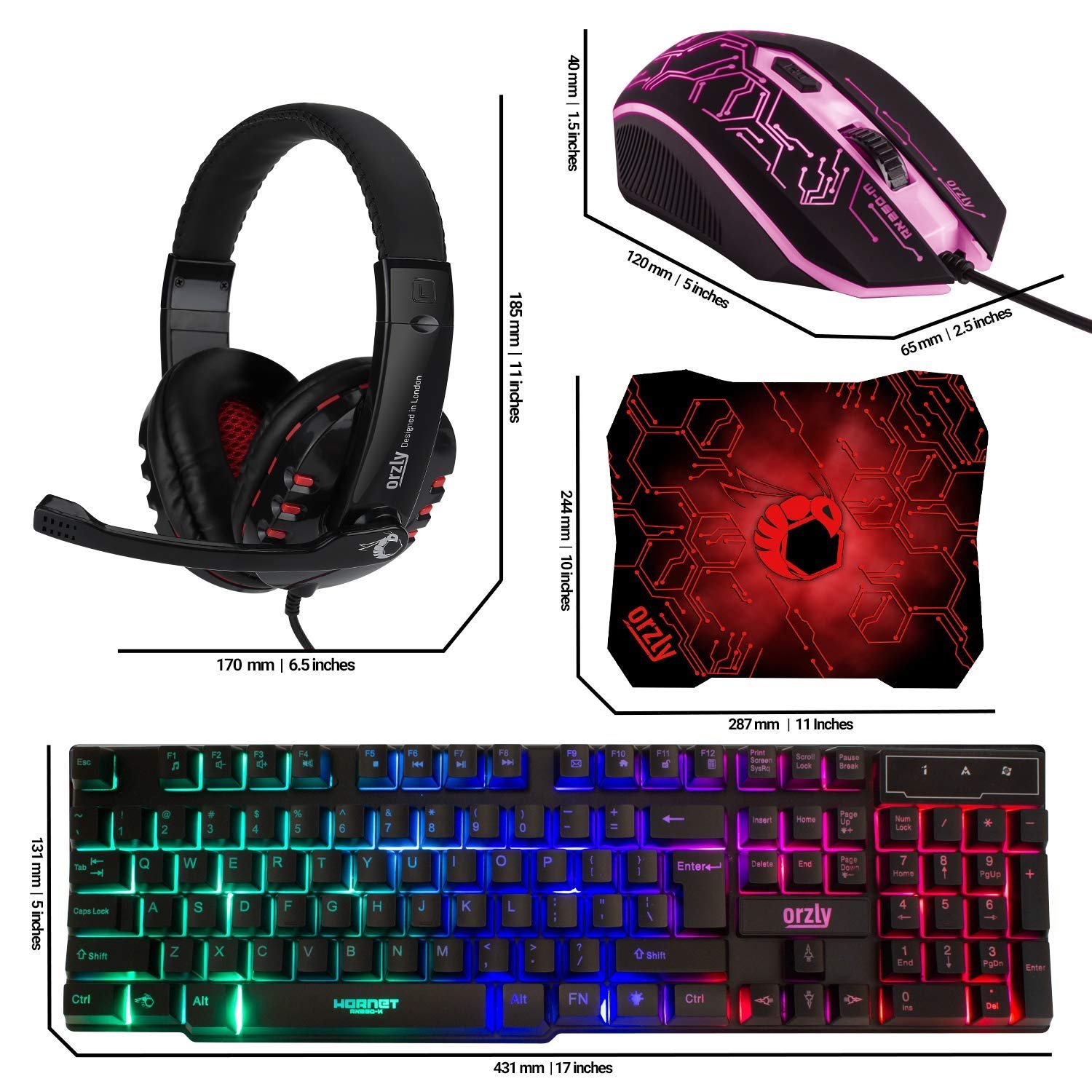 Gaming Keyboard and Mouse and Mouse pad and Gaming Headset, Wired LED RGB Backlight Bundle for PC Gamers and Xbox and PS4 Users - 4 in 1 Edition Hornet RX-250 - Image 8