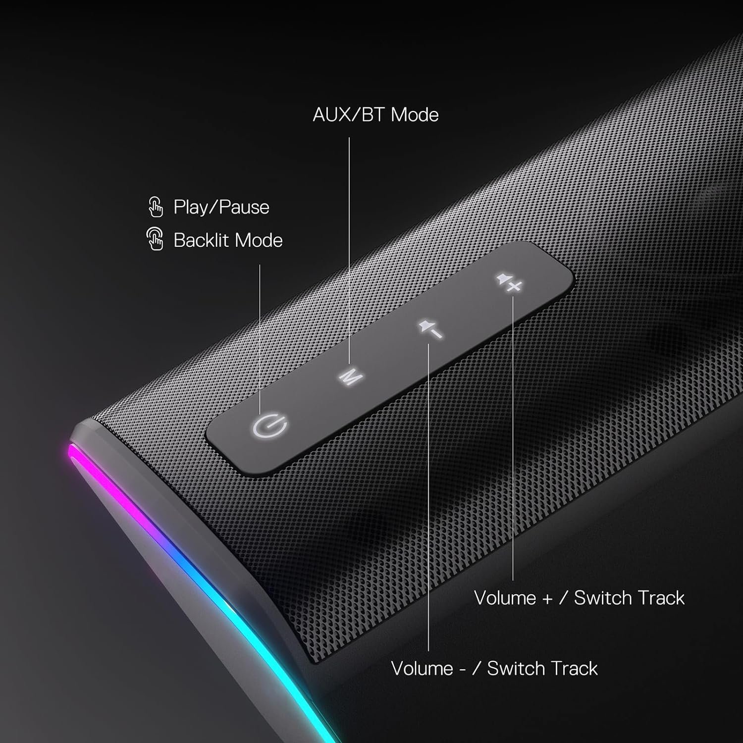 Redragon GS814 Stereo Desktop Speaker, 20W Output, 4 Real Units, BT 5.0/3.5mm AUX, Enhanced Bass, Touch-Control, Dynamic RGB Lighting - Image 9