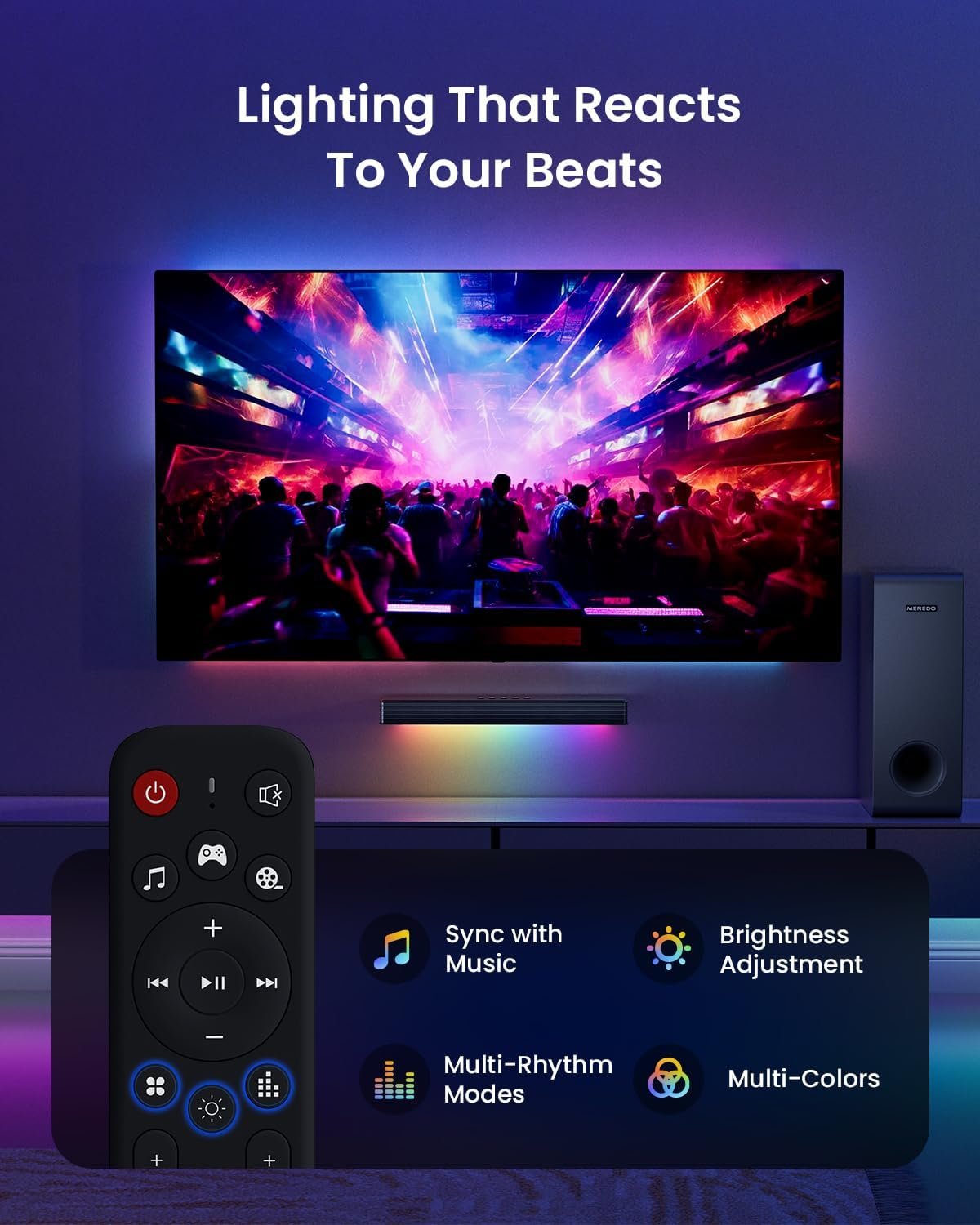 MEREDO Sound Bar for Smart TV 3.1CH PC Gaming Soundbar with Subwoofer RGB Lighting Audio Sync Surround Sound System BT 5.3/HD-ARC/Optical/AUX/USB for Desktop Tablets Consoles Home Cinema - Image 5