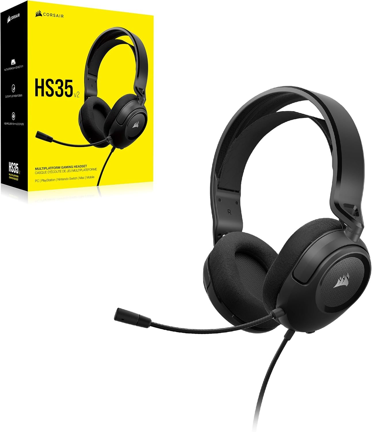 Corsair HS35 v2 Multiplatform Wired Gaming Headset – Flexible Omni-Directional Microphone – Universal 3.5mm Connection – PC, Mac, PS5, PS4, Xbox, Nintendo Switch, Mobile – Carbon - Image 10