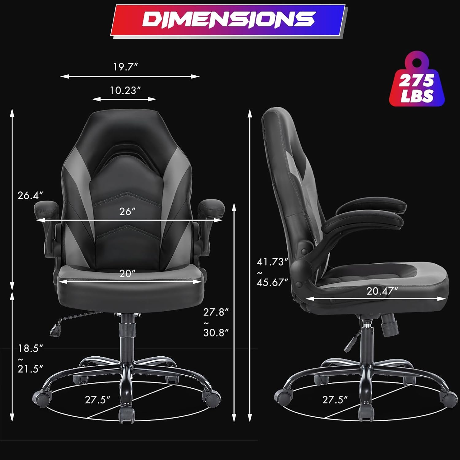 Sweetcrispy Computer Gaming Desk Chair - Ergonomic PU Leather with Comfy Lumbar Support, Height Adjustable Rolling Desk with Flip-up Armrests, for Home and Office - Image 4