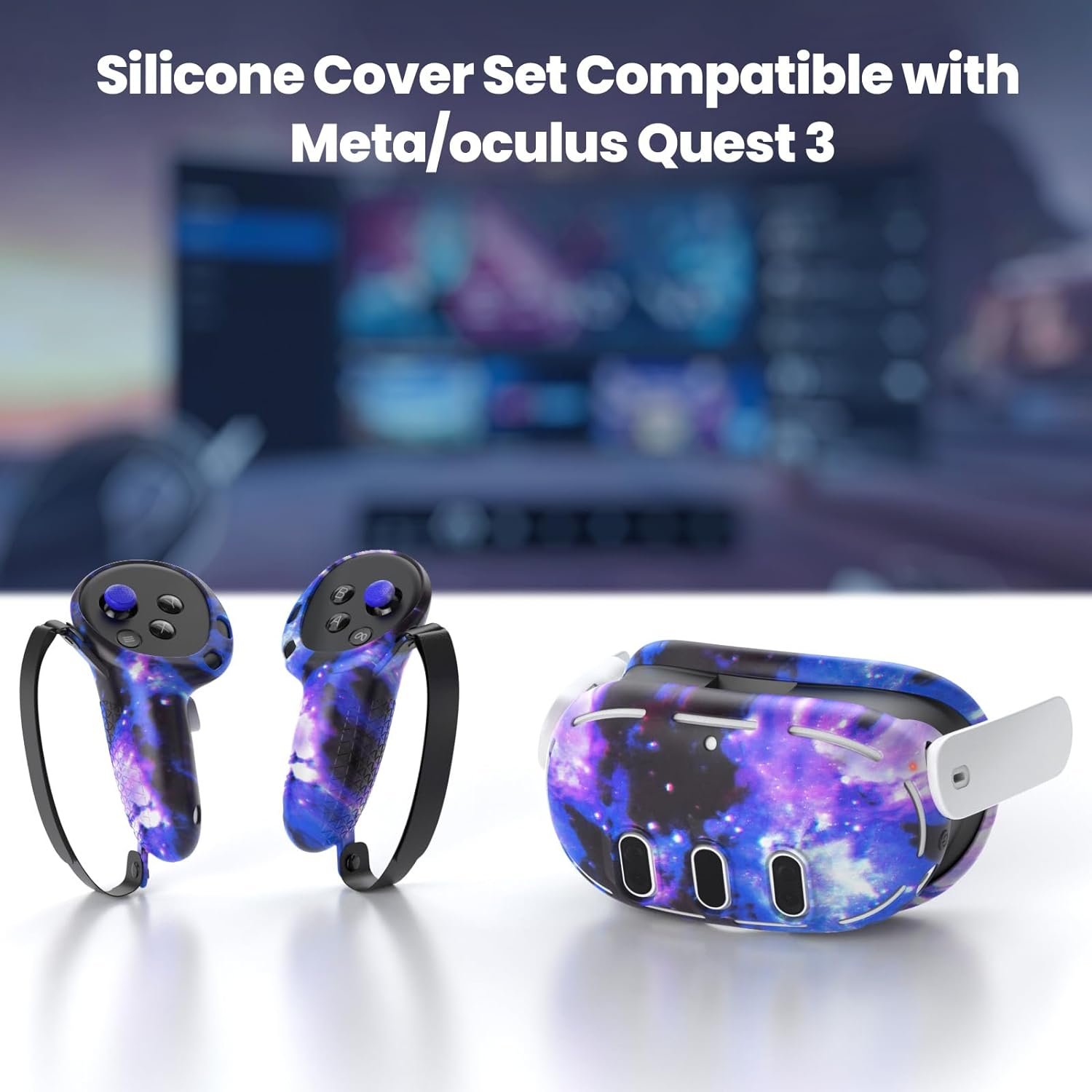 Compatible with Meta Quest 3 Accessories, VR Silicone Face Cover, VR Shell Cover,Touch Controller Grip Cover,Camera Lens Protector Set Compatible with Oculus Quest 3 (Starry Purple) - Image 7