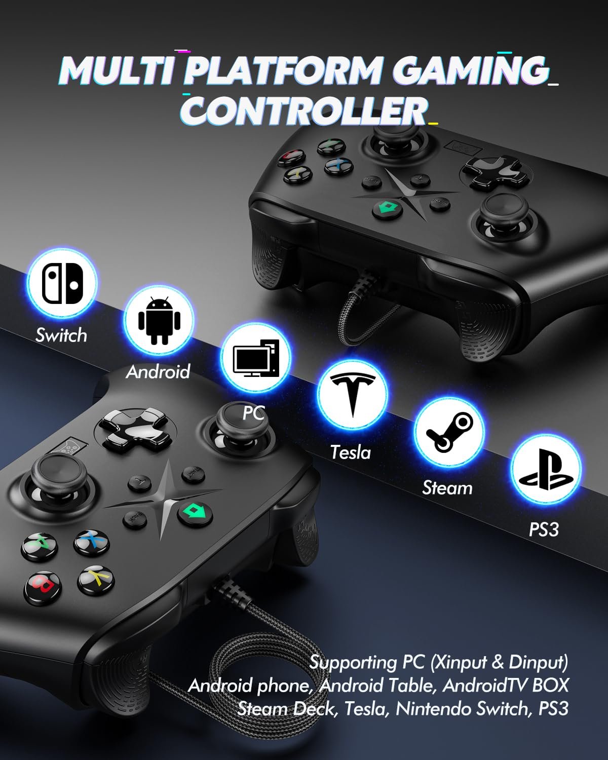 Wired Gaming Controller, Hall Lineness Trigger, Joystick Gamepad with Dual-Vibration PC Game Controller Compatible with PS3, Switch, Windows 10/8/7 PC, Laptop, TV Box, Steam, Epic, Android Mobile Phones, Tesla, 6.5 ft USB Cable(Wired Controller) - Image 3