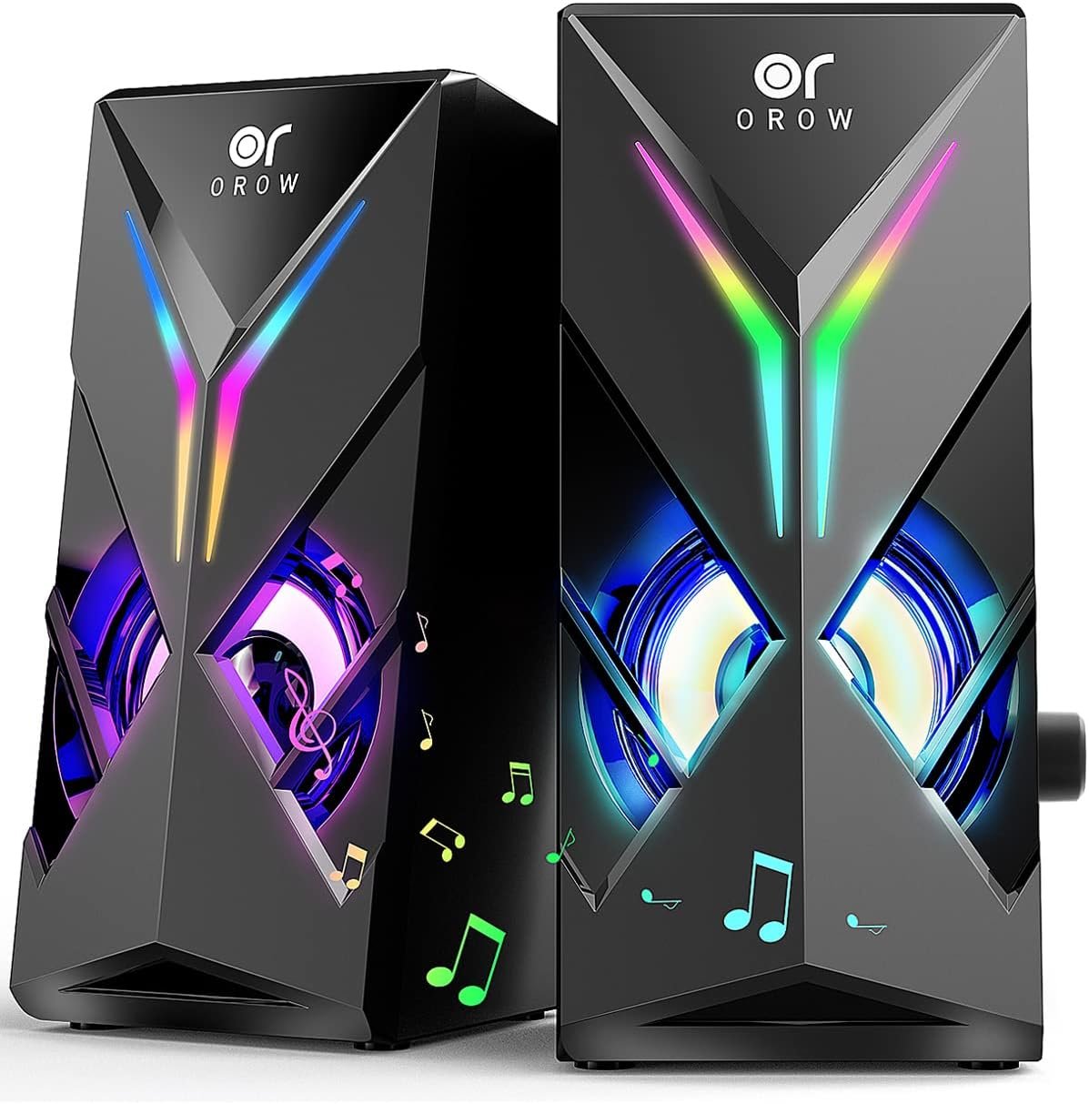 OROW 10W RGB Computer Speakers with Volume Control, Colorful LED Gaming Speakers for PC/Desktop/Laptop/Monitor, 3.5mm Aux Input, Lights On/Off Option (S201) - Image 2