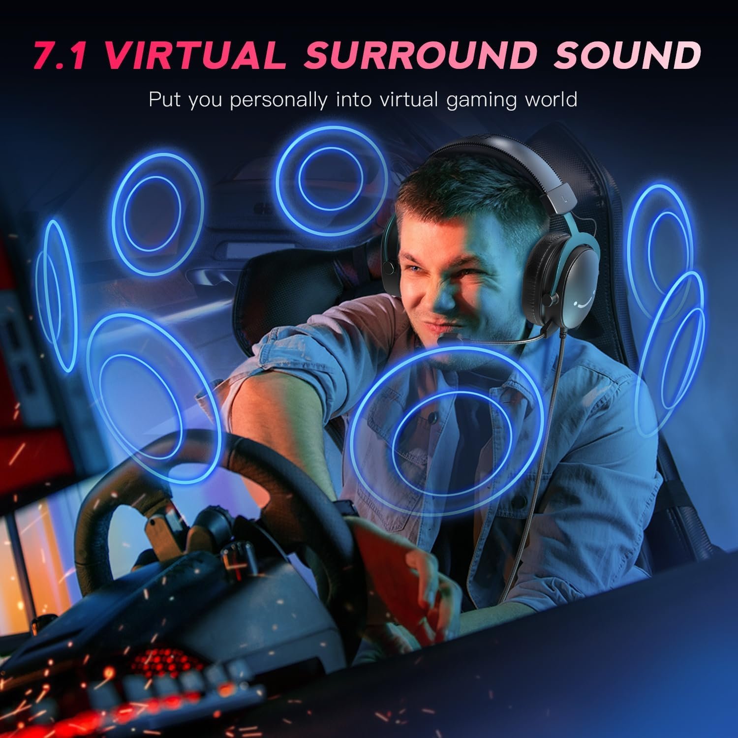 FIFINE PC Gaming Headset, USB Headset with 7.1 Surround Sound, Detachable Microphone, Control Box, 3.5mm Headphones Jack, Over-Ear Wired Headphones for PS5/Xbox/Switch, Black-AmpliGame H9 - Image 4