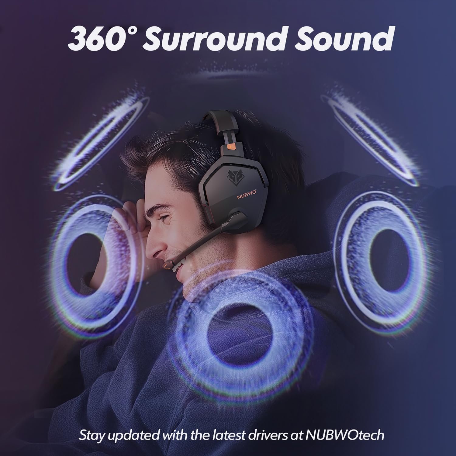 NUBWO G06 Dual Wireless Gaming Headset with Microphone for PS5, PS4, PC - 23ms Low Latency Audio - 100-Hour of Playtime - 50mm Drivers (Black-Orange) - Image 5