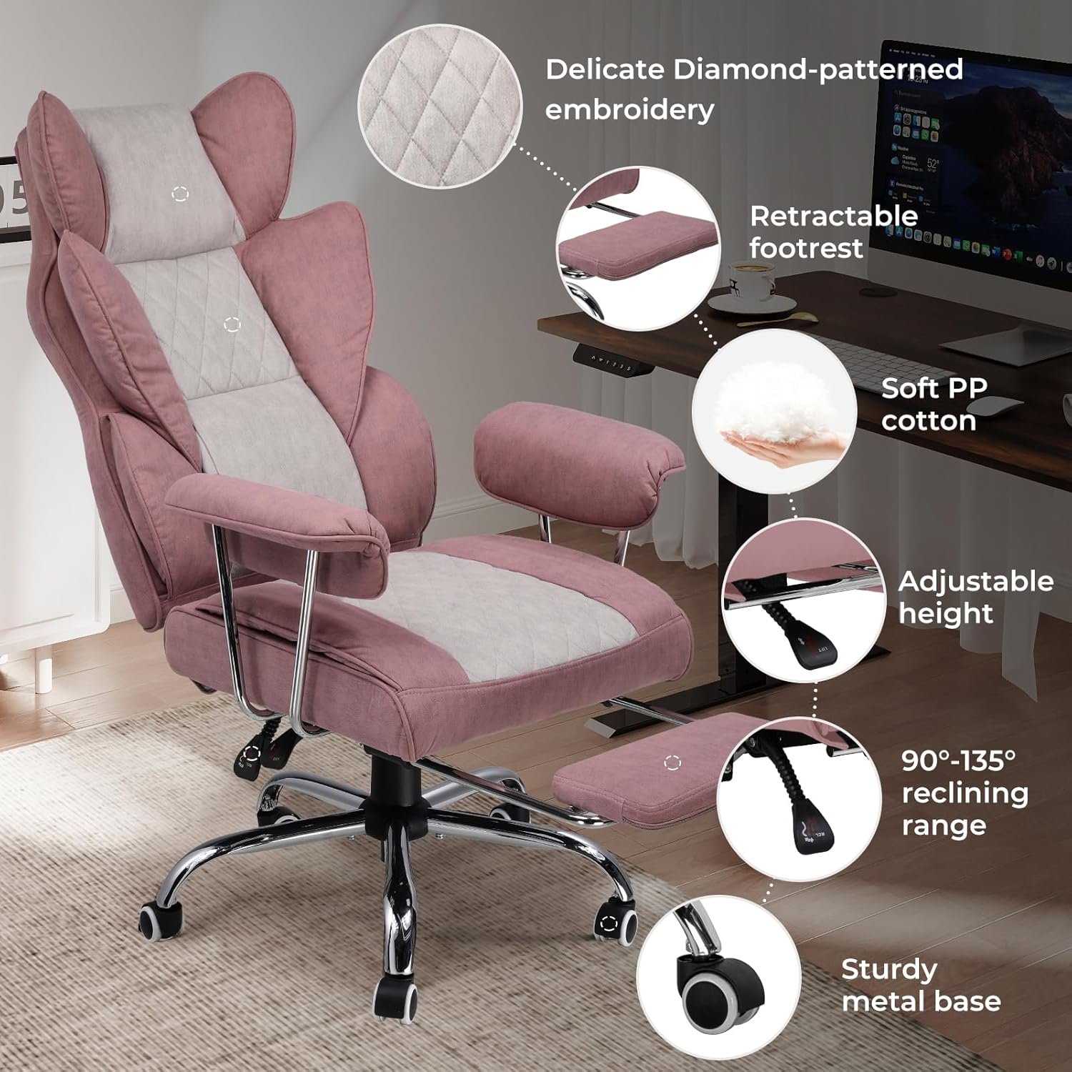 COMHOMA Big and Tall Office Chair, High Back Leather Gaming Chair with Footrest, Executive Ergonomic Office Chair with Pocket Spring Lumbar Support and with Outward Fixed Soft Armrests - Image 6