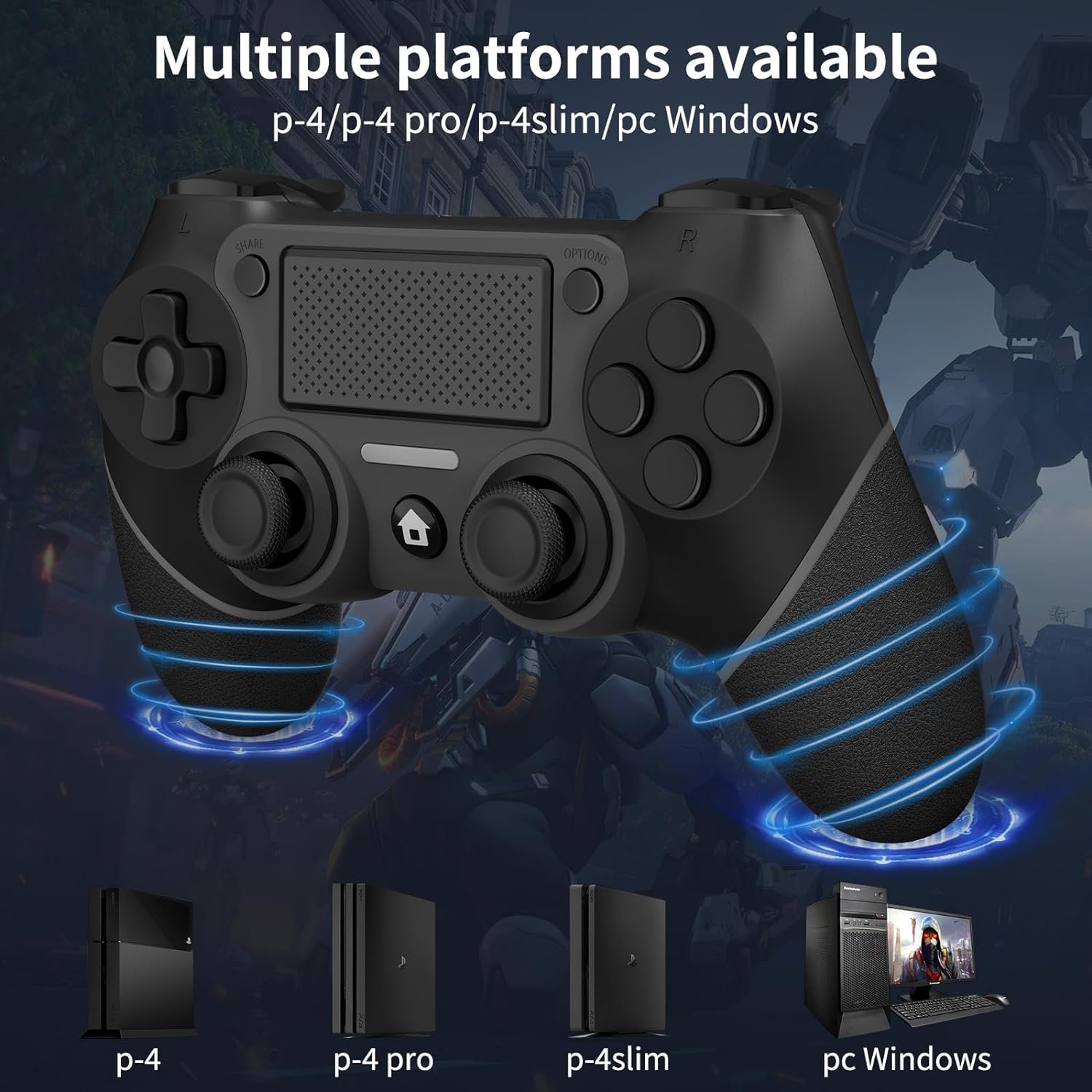 Wireless Controller For PS4, Black ps4 controller with Dual Vibration/ 6-Axis Motion Sensor/Audio Jack/Touch Pad/Share Button, Recharge Controller For PC, P-4 Accessories Perfect Adaptive Full Version 4/4 Pro/Slim. - Image 3