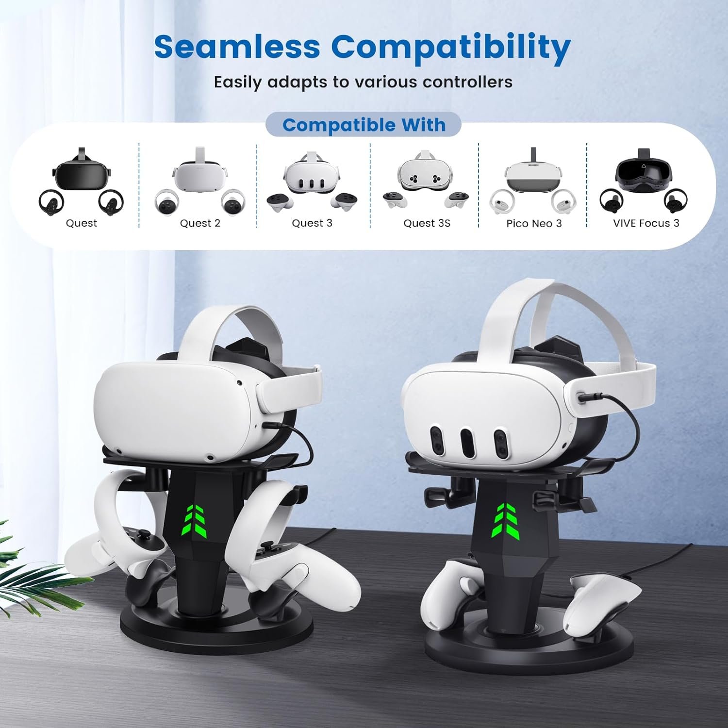 VR Headset Charging Dock for Meta Quest 3/Quest 3S/Quest 2, VR Charging Stand for Quest 3 Accessories VR Stand Supports Charging Headset with Type C Cable and fit Controller with Cover - Image 3