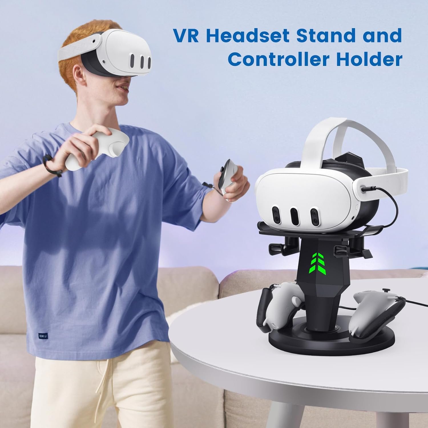 VR Headset Charging Dock for Meta Quest 3/Quest 3S/Quest 2, VR Charging Stand for Quest 3 Accessories VR Stand Supports Charging Headset with Type C Cable and fit Controller with Cover - Image 7
