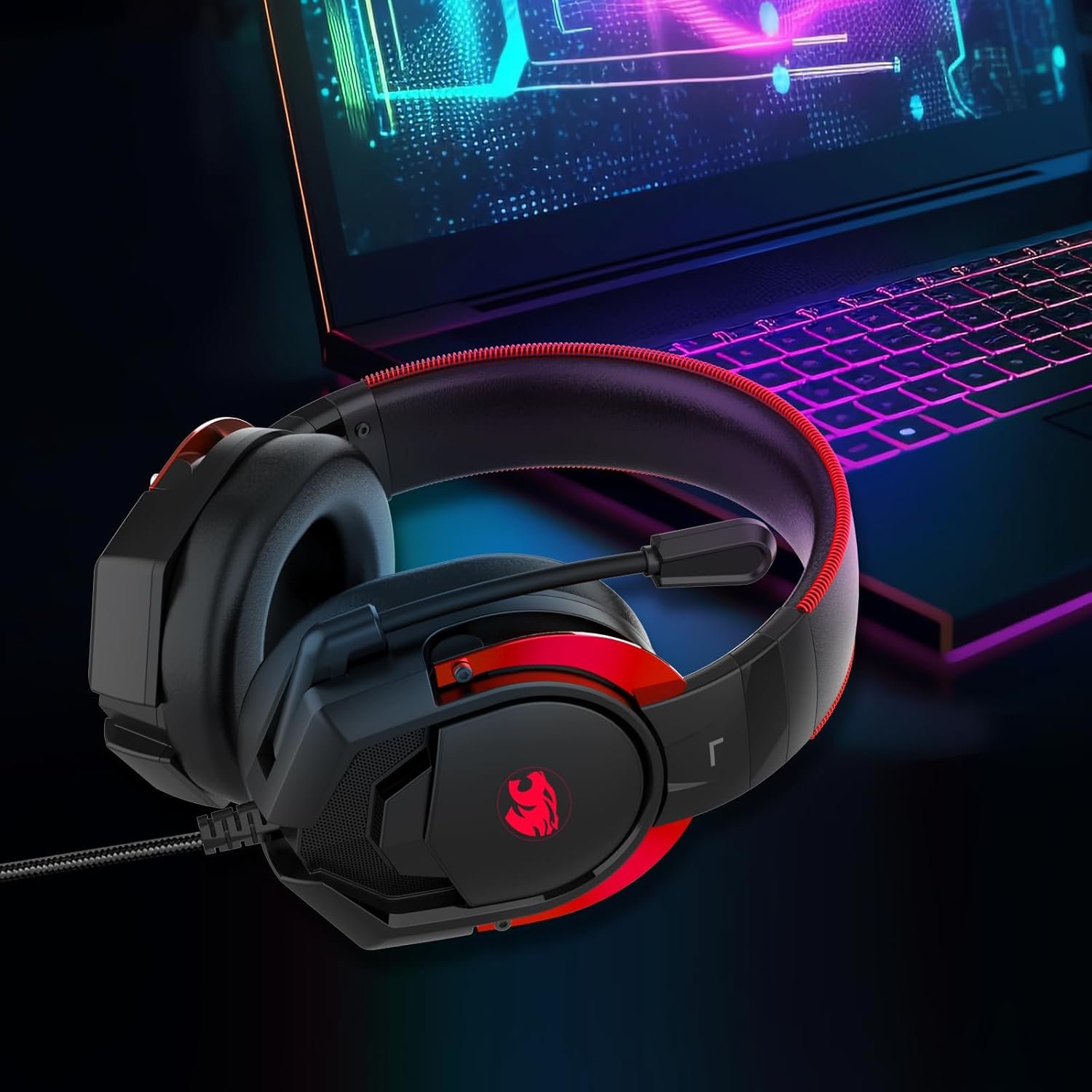 A88 Gaming Headset with Microphone, Stereo Wired Noise Cancelling Over-Ear Headphones with Mic for Pc, Ps5, Xbox One Series X/s, Ps4, Computer, Laptop, Mac, Nintendo, Gamer (Red) - Image 9