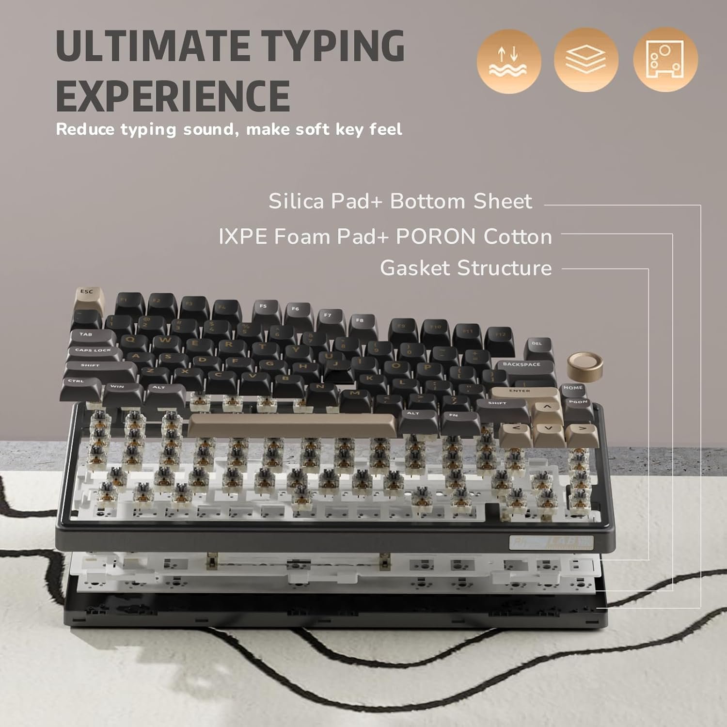 RK ROYAL KLUDGE R75 Wired Gaming Keyboard with Volume Knob, 75% Mechanical Gaming Keyboard Custom Gasket Mount with MDA Profile PBT Keycaps, QMK/VIA, Hot Swappable Silver Switch, Black - Image 5