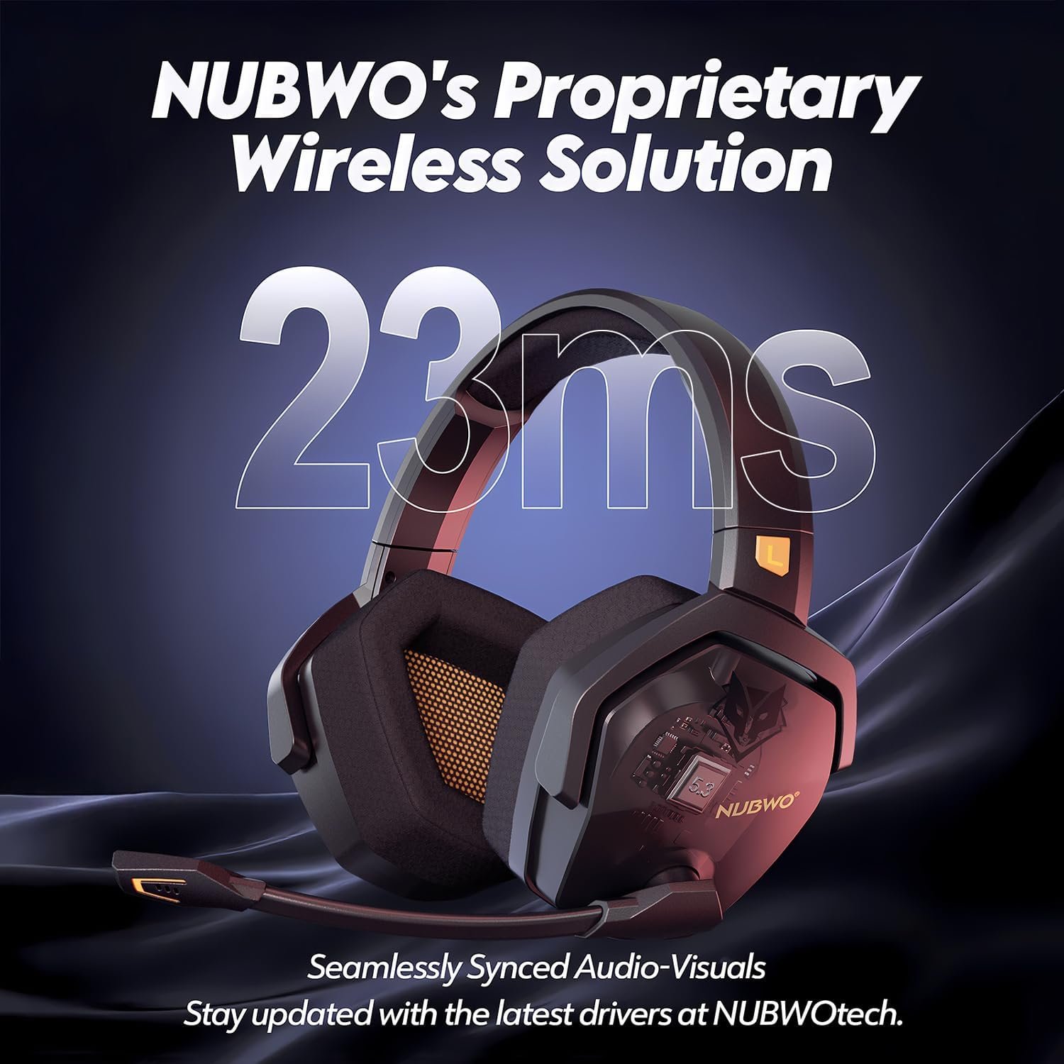 NUBWO G06 Dual Wireless Gaming Headset with Microphone for PS5, PS4, PC - 23ms Low Latency Audio - 100-Hour of Playtime - 50mm Drivers (Black-Orange) - Image 4