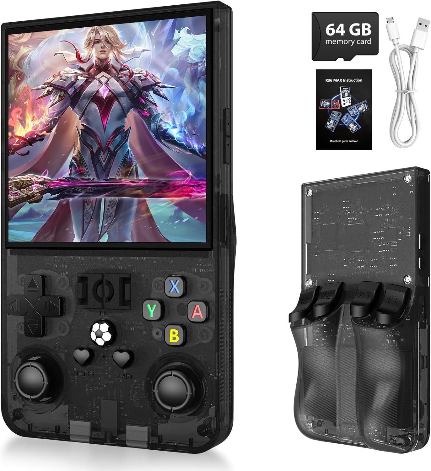 R36MAX Handheld Game Console,4.0 Inch IPS Screen Linux System with 64GB TF Card,Retro Gaming Console Built in 18000+ Games,Portable Handheld Video Games for Adults,4000mAh Battery (Black) - Image 2